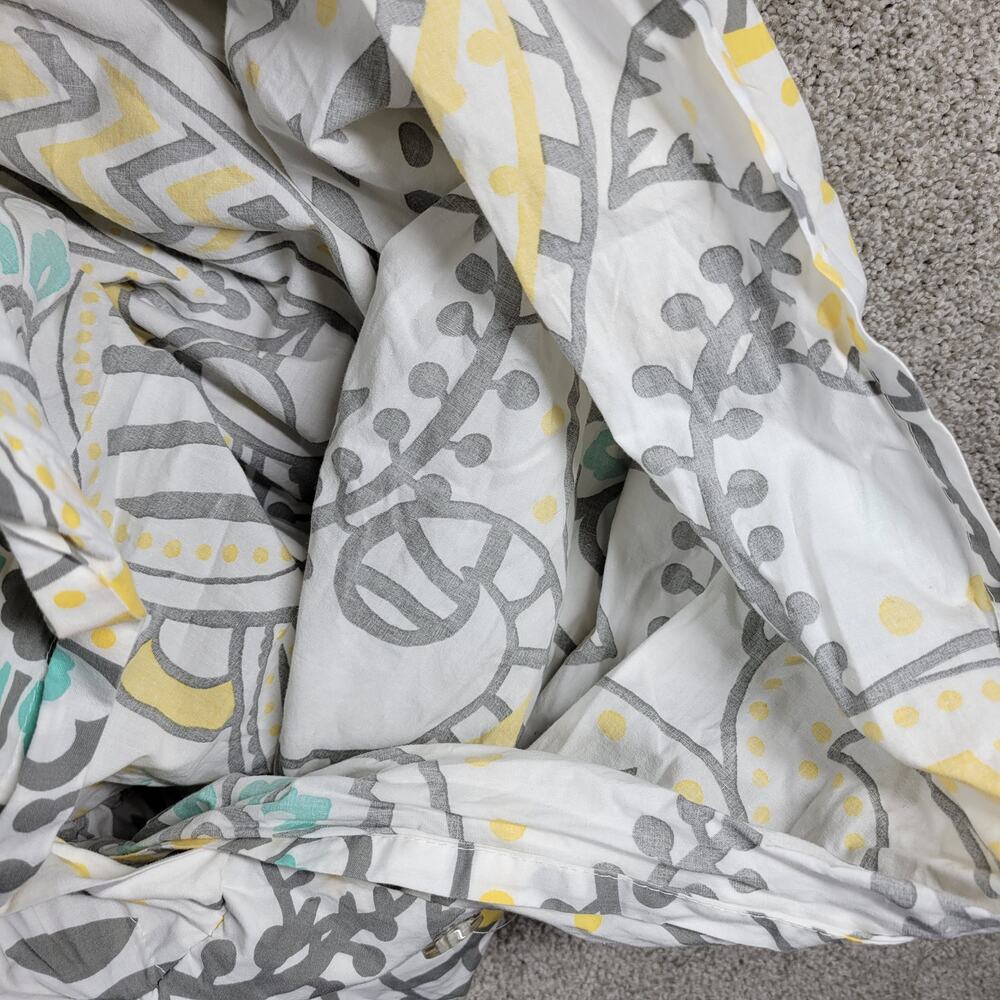 Pottery Barn Teen Ana Duvet Twin Gray Yellow Teal Paisley Buttons Tie Corners - Picture 4 of 10